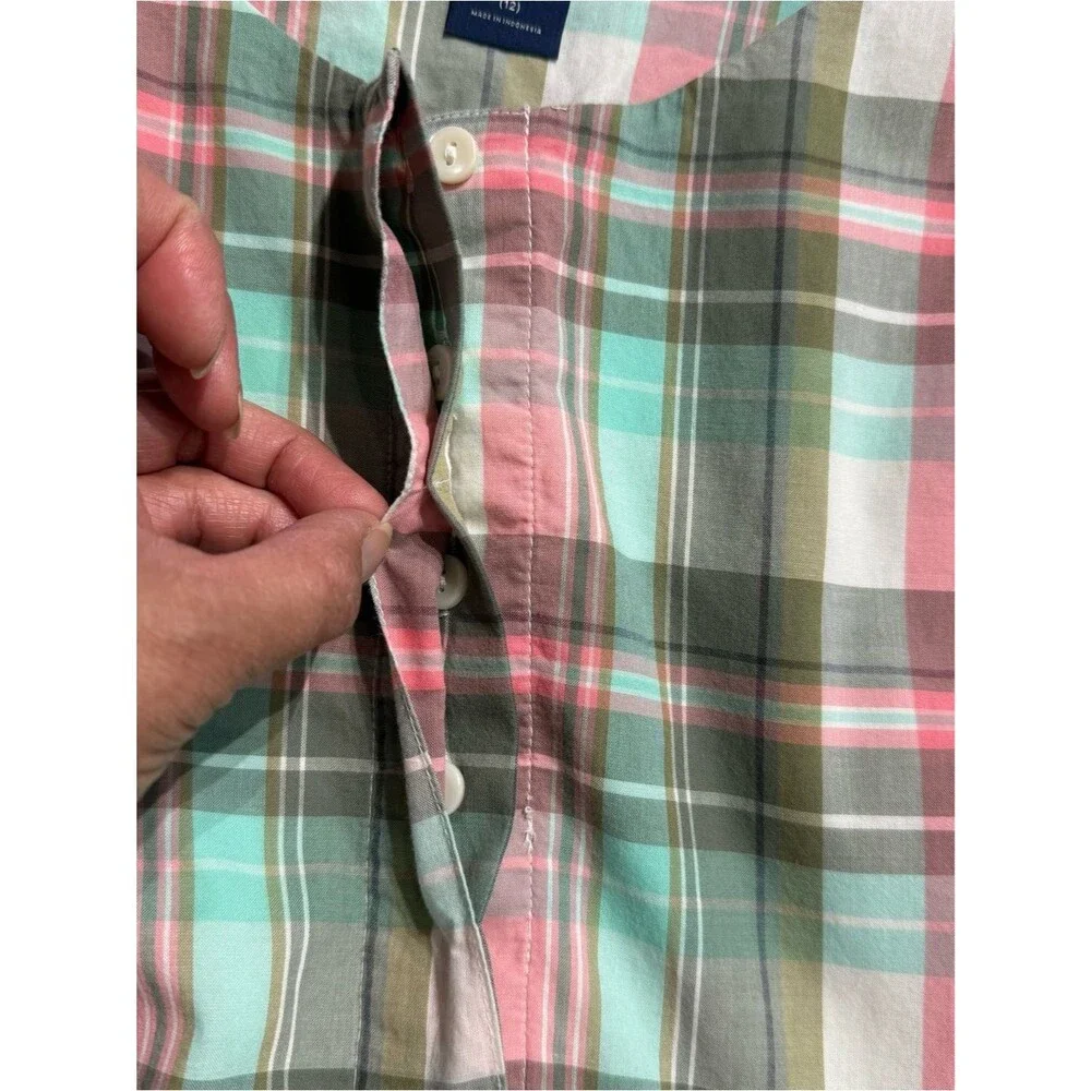 GapKids Plaid Cotton Dress Girls XL 12 Pink Mint Sleeveless Spring